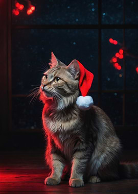 Christmas Cat with Santa Hat