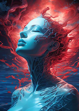 Abstract Woman in Blue and Red