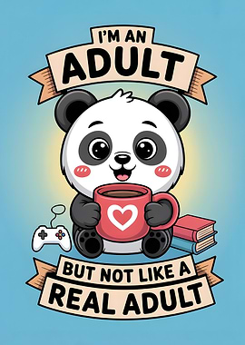 Cartoon Panda Adulting with Coffee