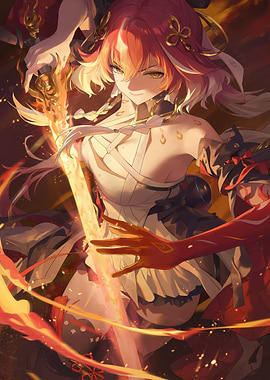 Anime Girl with Fiery Sword