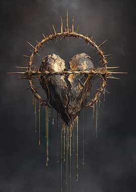 Golden Broken Heart with Barbed Wire