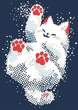 Cute Cat Illustration with Paw Prints