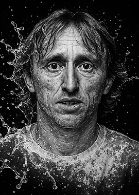 Luka Modrić Portrait with Water Splash
