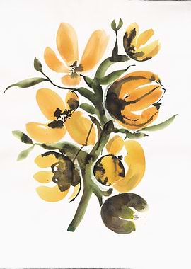 Watercolor Painting of Yellow Flowers