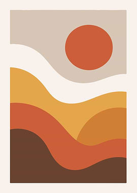 Abstract Desert Landscape with Sun