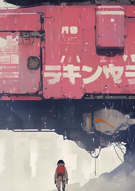 Cyberpunk Astronaut and Futuristic Red Vehicle