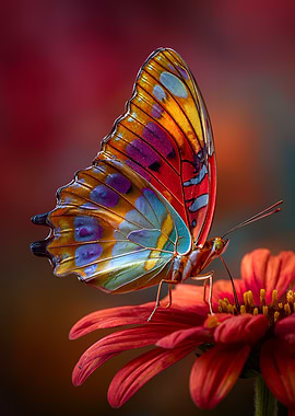 Colorful Butterfly on Red Flower