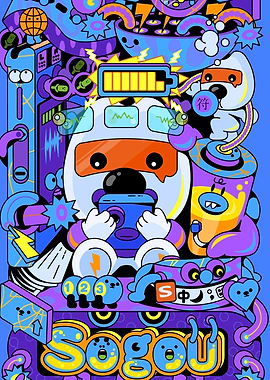 Colorful Doodle Art with Robot Character