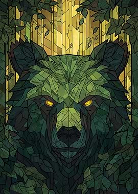 Geometric Bear in Forest Portrait