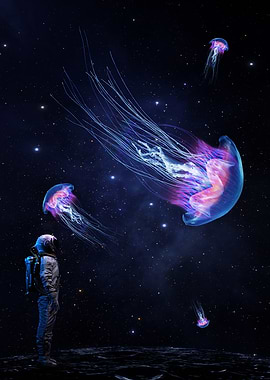 Astronaut and Jellyfish in Space