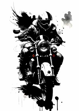Motorcycle Rider Black and White Art
