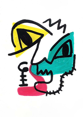 The Line Emotion of Disillusioned | Abstract Face with Bold Colors