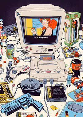 Retro Gaming Setup with Anime Elements