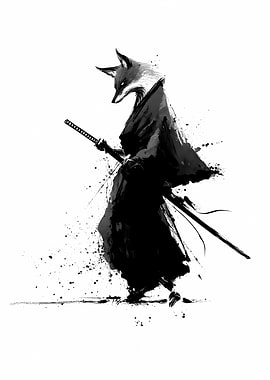 Fox Samurai Ink Illustration