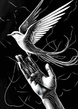 Bird on Hand Black and White