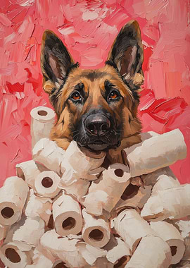 German Shepherd with Toilet Paper Painting | German Shepherd Toilet Paper Print