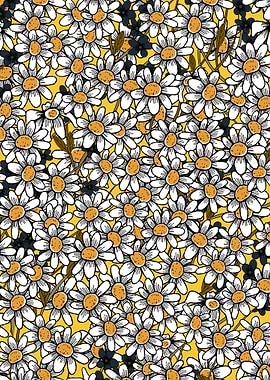 Daisy Floral Pattern on Yellow Background