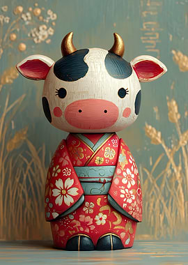 Cow in Kimono Figurine
