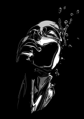 Chrome Face with Water Droplets