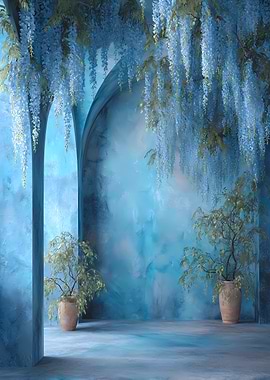 Blue Wisteria Archway with Potted Plants