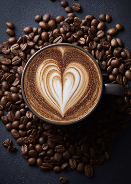 Coffee Latte Art Heart with Beans