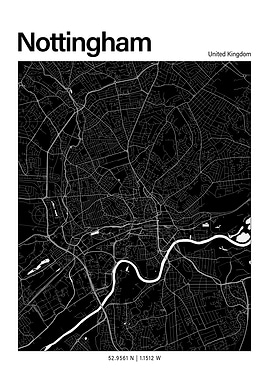 Nottingham Black and White Map