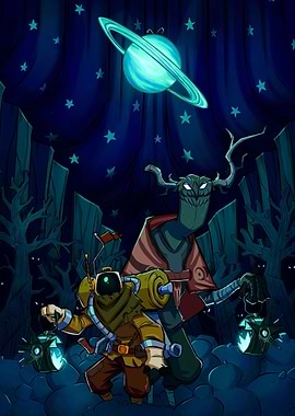 Cartoon Forest Adventure with Robot and Creature
