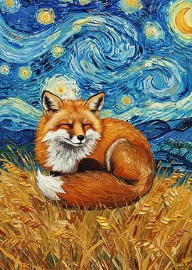 Fox in Starry Night Style