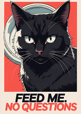 Demanding Cat Portrait with Food Bowl