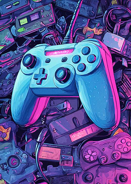 Retro Gaming Controller Pile