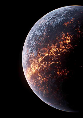 Fiery Planet in Dark Space