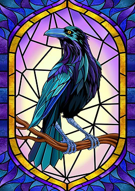 Stained Glass Raven Illustration