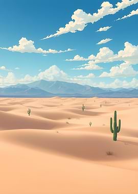 Desert Landscape with Cacti and Sky