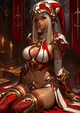 Fantasy Woman in Red and White Armor