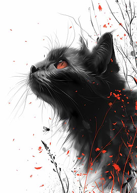 Black Cat with Red Eyes Art