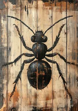 Ant Painting on Wood Panel | Minimal Nature Wall Art
