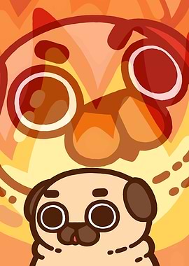 Cartoon Pug with Abstract Background
