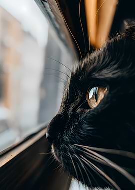 Black Cat Gazing Out Window