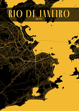 Rio de Janeiro Golden Map Art