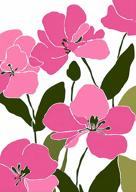 Pink Floral Pattern on White Background