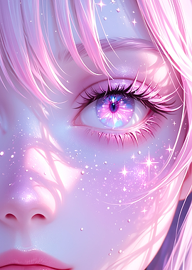 Pink Anime Eye with Sparkles