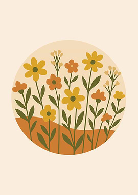Floral Illustration in Circle