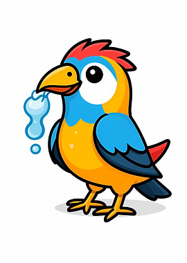 Cartoon Bird with Water Droplets