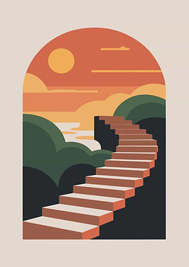 Stairway to Sunset Minimalist Art