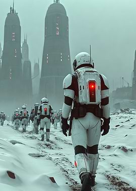 Futuristic Soldiers on Snowy Planet