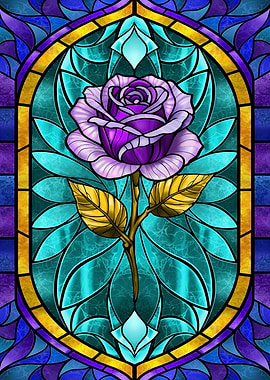 Purple Rose Stained Glass Art