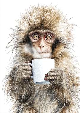 Monkey with Coffee Mug Illustration