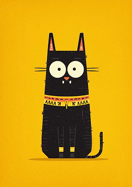 Cartoon Black Cat with Collar