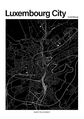 Luxembourg City Black and White Map