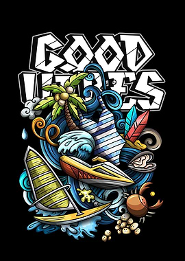 Good Vibes Beach Cartoon Illustration